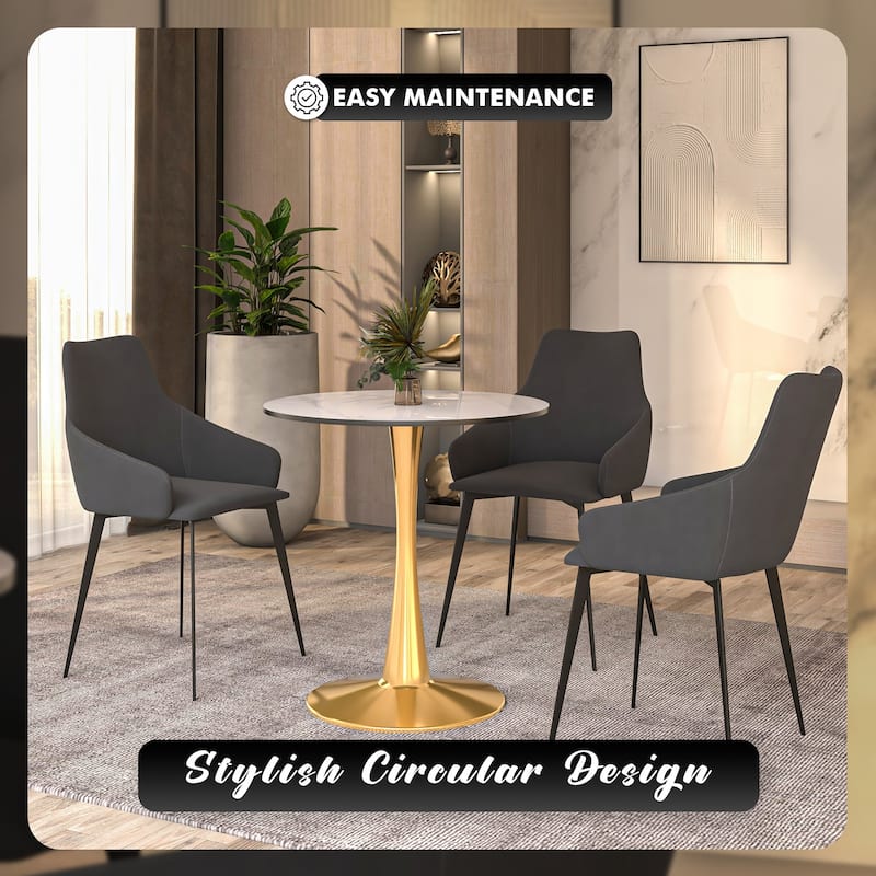 Bristol 31" Round Dining Table for 4 with Sintered Stone Tabletop in Gold Steel Base for Kitchen & Dining Room