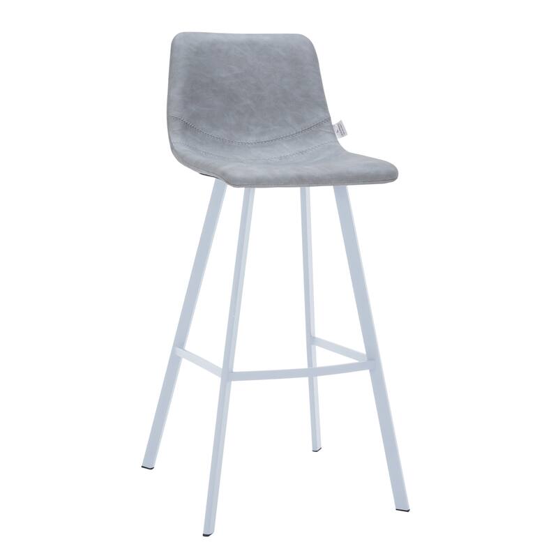 Leather 41" Counter Height Bar Stool with Stainless Steel Legs and Footrest - Light Grey