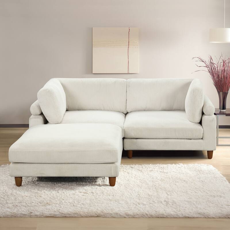 Furniture of America Sienta Modern 3-Piece Corduroy Modular Sectional with Ottoman - Beige