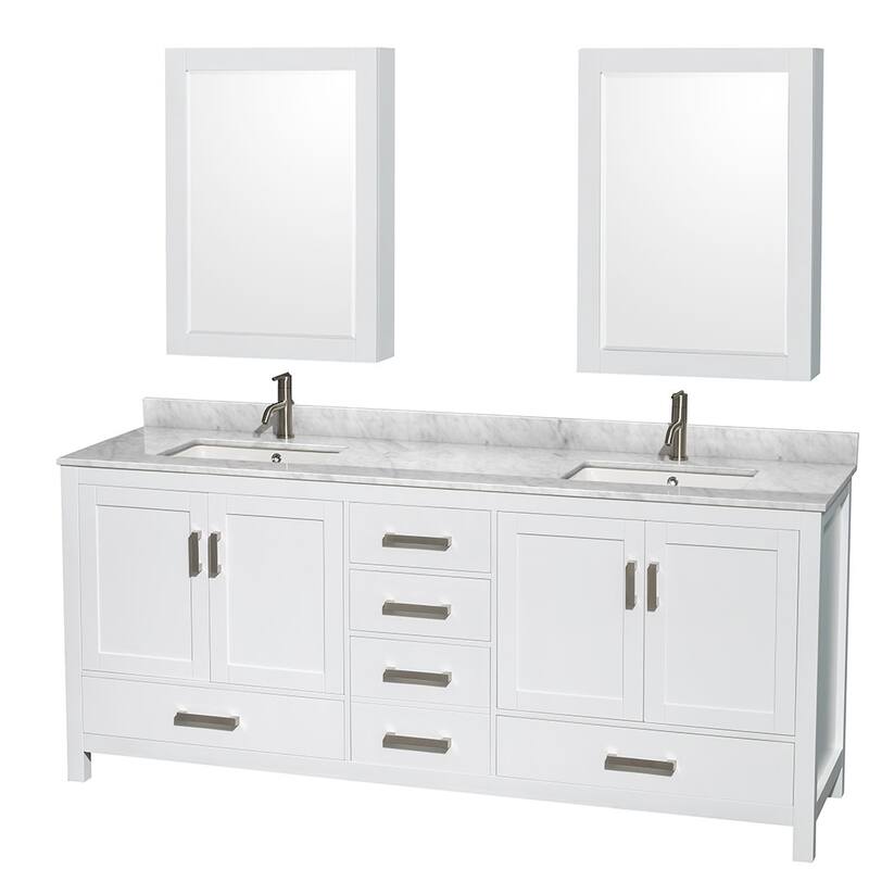 Wyndham Collection WCS141480DUNSMED Sheffield 80" Free Standing Double - White / White Carrara Marble Top / Brushed Chrome - Painted