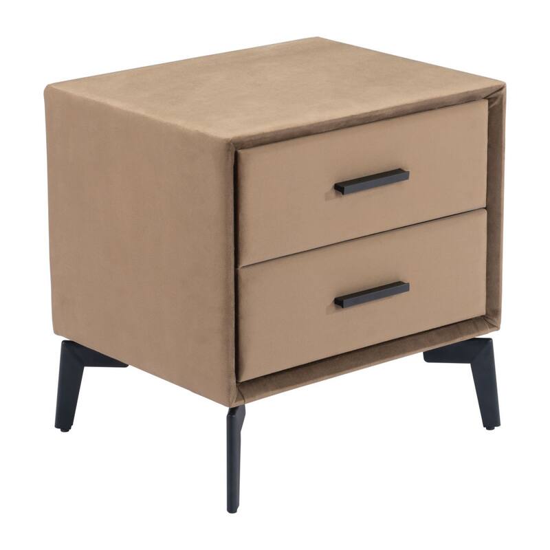 HomeRoots 20" Brown and Black Velvet Wood and Steel End Table With Two Drawers - 20' X '19.7' X '16