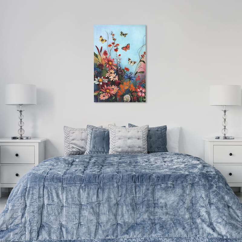 Wynwood Studio Canvas Floral and Botanical Natural Garden Blue and Rose Pink Traditional Wall Art Canvas Print - Blue, Pink - 36 x 24