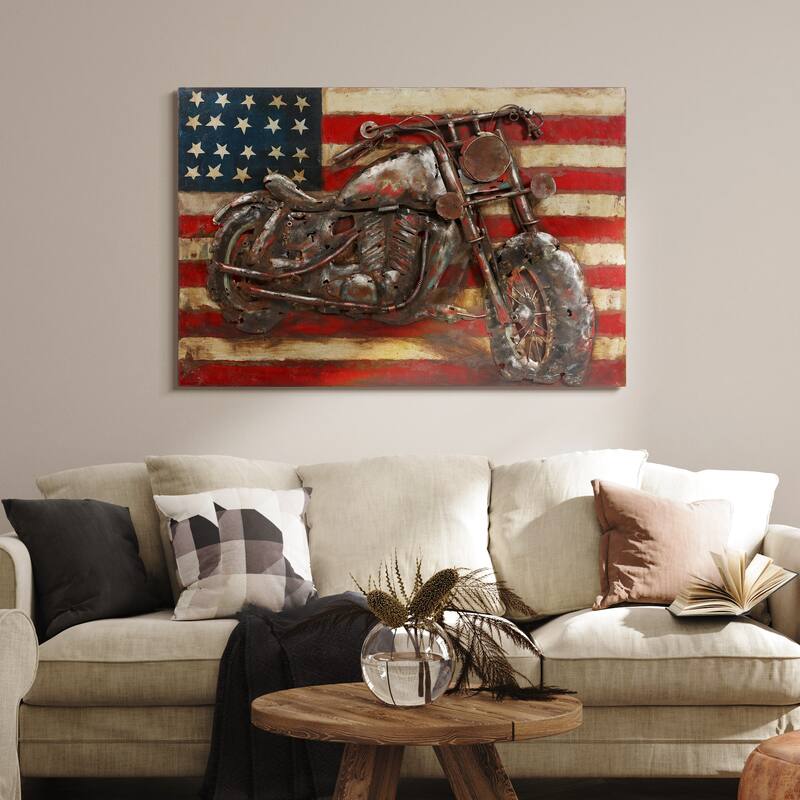 Motorcycle Wall Sculpture Mixed Media Iron Hand Painted Dimensional Wall Art