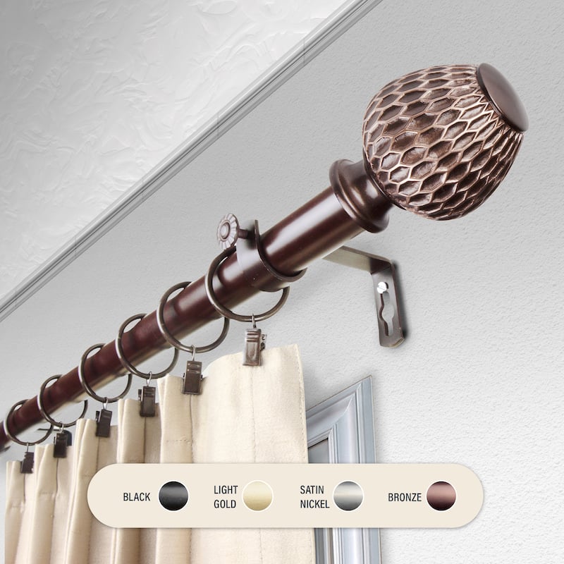 InStyleDesign Gwendi 1 inch Diameter Adjustable Curtain Rod - 66 to 120 inches - Bronze
