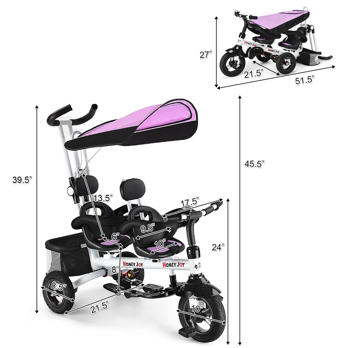 Gymax 4-In-1Twins Kids Baby Stroller Tricycle Detachable Learning