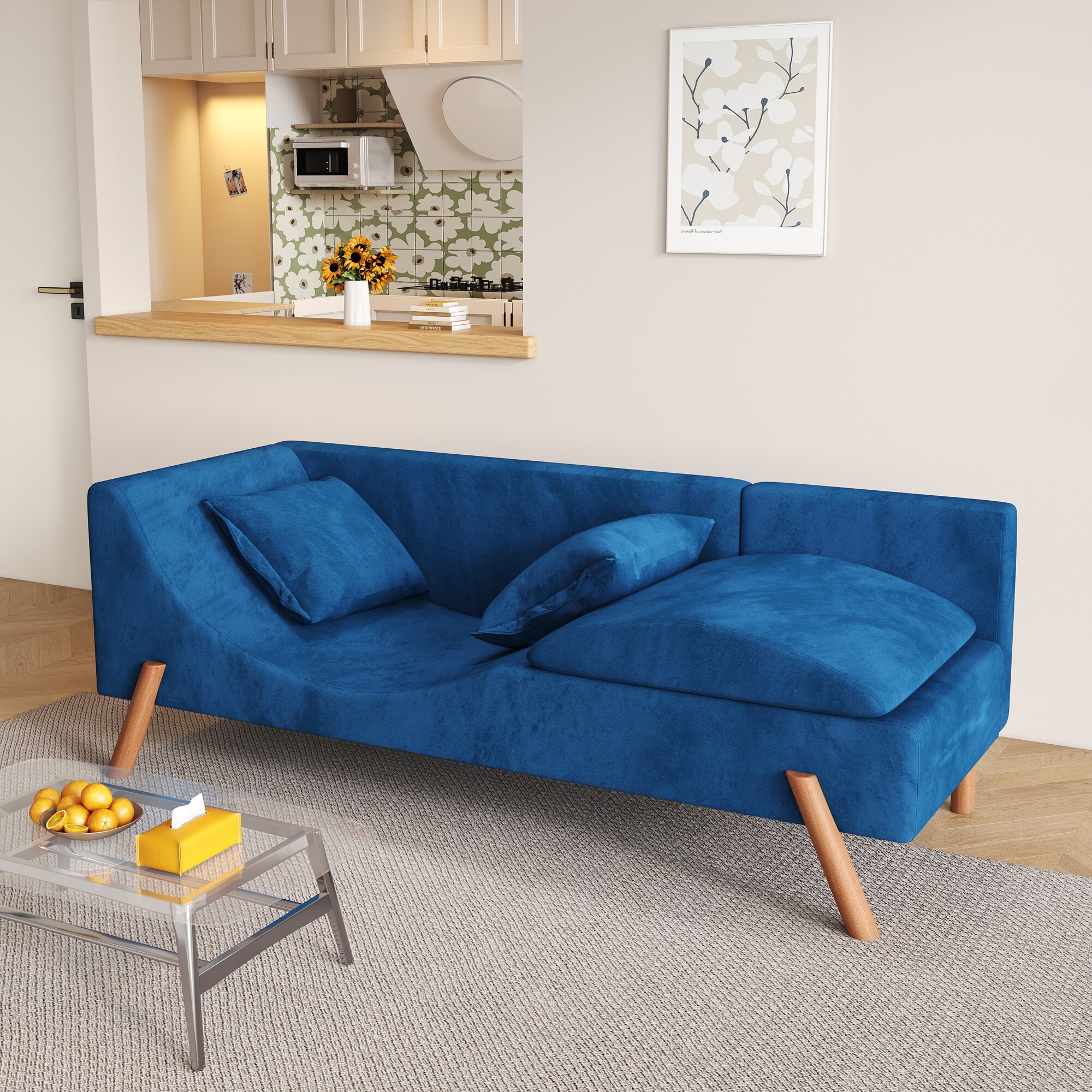 Blue velvet deals recliner sofa