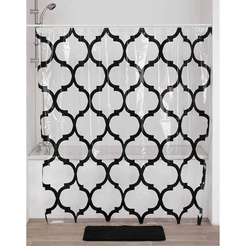 Transparent PEVA Shower Curtain - Black Arabesque Design - 71"x71"
