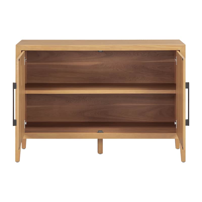 47.25"Sideboard with Pine Veneer and 2 Doors, Retro Buffet with Adjustable Feet, Wooden Storage Cabinet with Metal Handles
