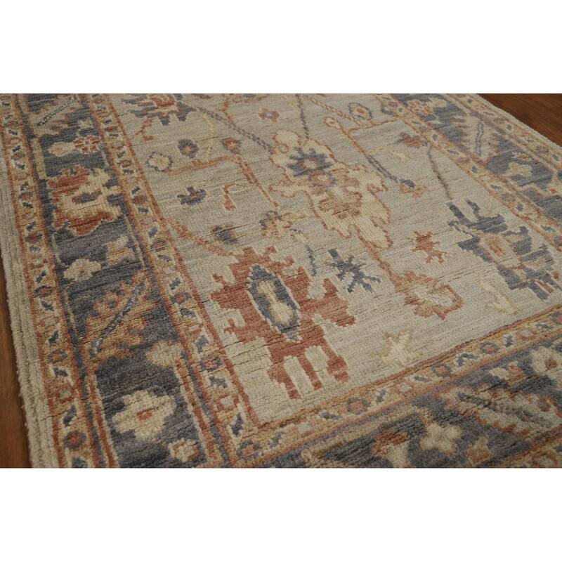 Vegetable Dye Oushak Turkish Runner Rug Handmade Wool Carpet - 3'2" x 10'0"