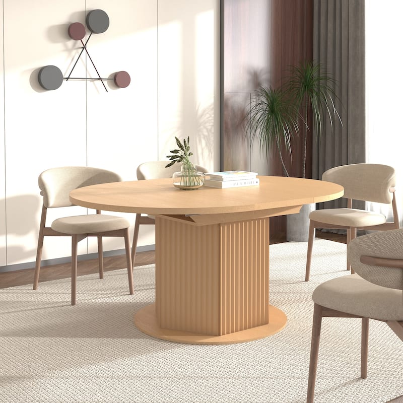 Round Dining Table for 4-6 People, Kitchen Table with Bump Texture Base, Wooden Dinner Table for Dining Room Family Gathering