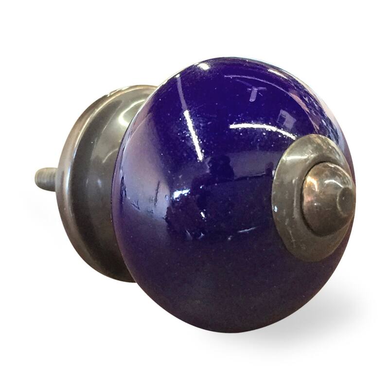 Set of 8 Hand-Painted Purple & Gray Ceramic and Metal Drawer Pull Knobs - 1.5" x 1.5" x 1.5"