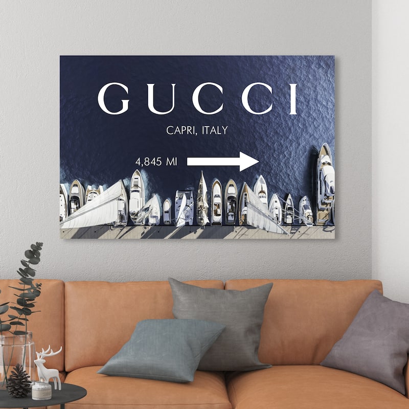 Wynwood Studio Fashion and Glam Capri Road Sign Black and Beige Nautical & Coastal Wall Art Canvas Print - 30 x 45