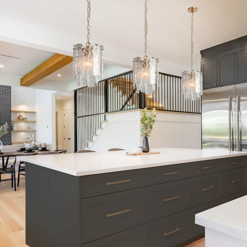Elver Modern Gold 1-Light Chandelier Textured Glass Pendant Lights for Kitchen Island - D9.4"xH13"