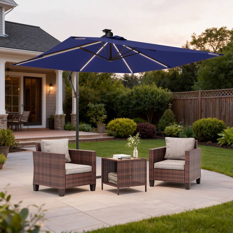 Outdoor 8.2x8.2FT LED lighted Patio Offset umbrella for Garden - Navy Blue