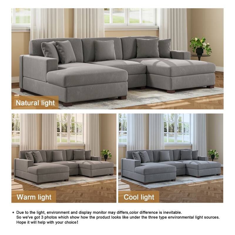 Upholstered Oversized Modular Sectional Sofa Set Corduroy Sleeper Sofa With Chaise