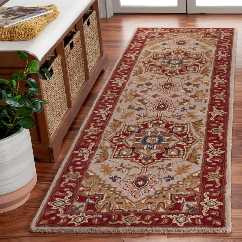SAFAVIEH Handmade Classic Sineta Traditional Oriental Wool Rug - 2'3" x 12' Runner - Light Gold/Red