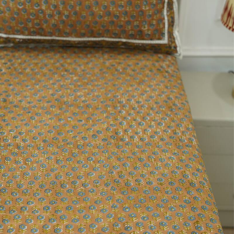 Fabdivine Handmade Block Print Flat Sheet or Bed Sheet Cotton Fabric Floral Home Decor