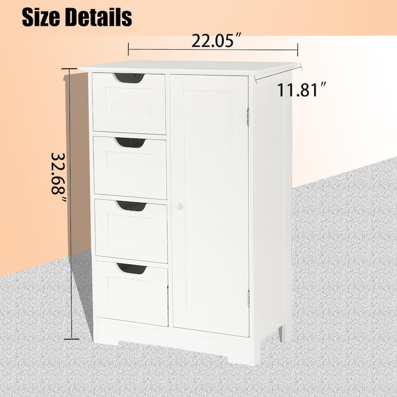 White Wood 4-Drawer 1-Door Bathroom Storage Cabinet - 32.68" H x 22.05" W x 11.81" D
