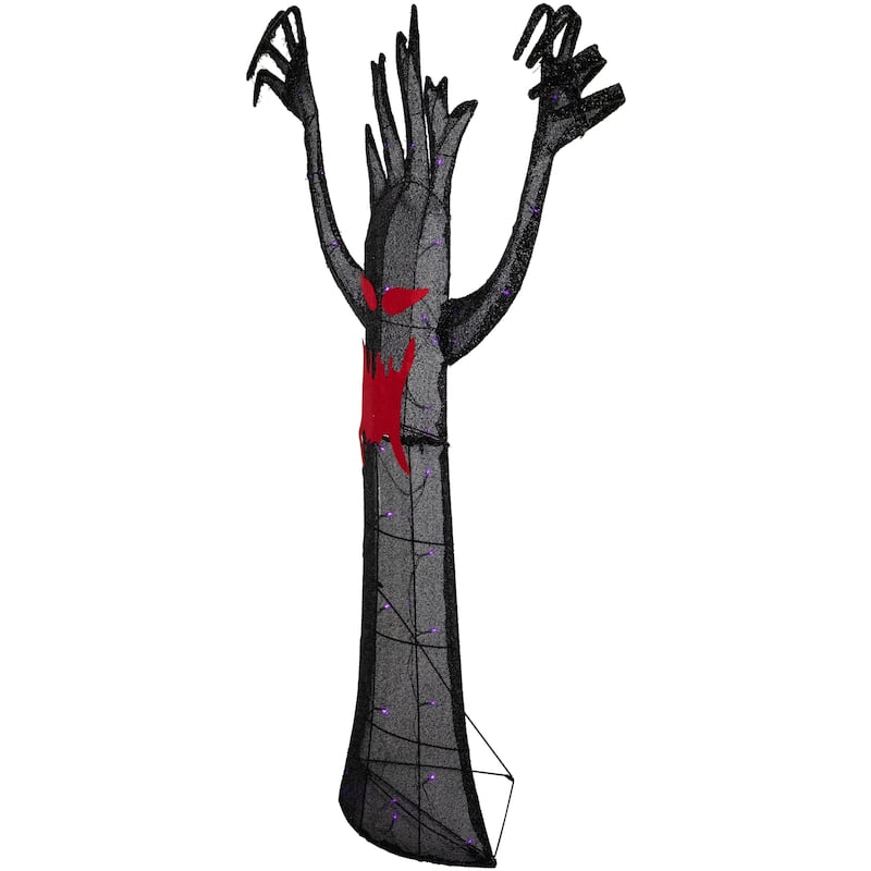 55" LED Black Terrifying Tree Outdoor Halloween Decor Purple Lights