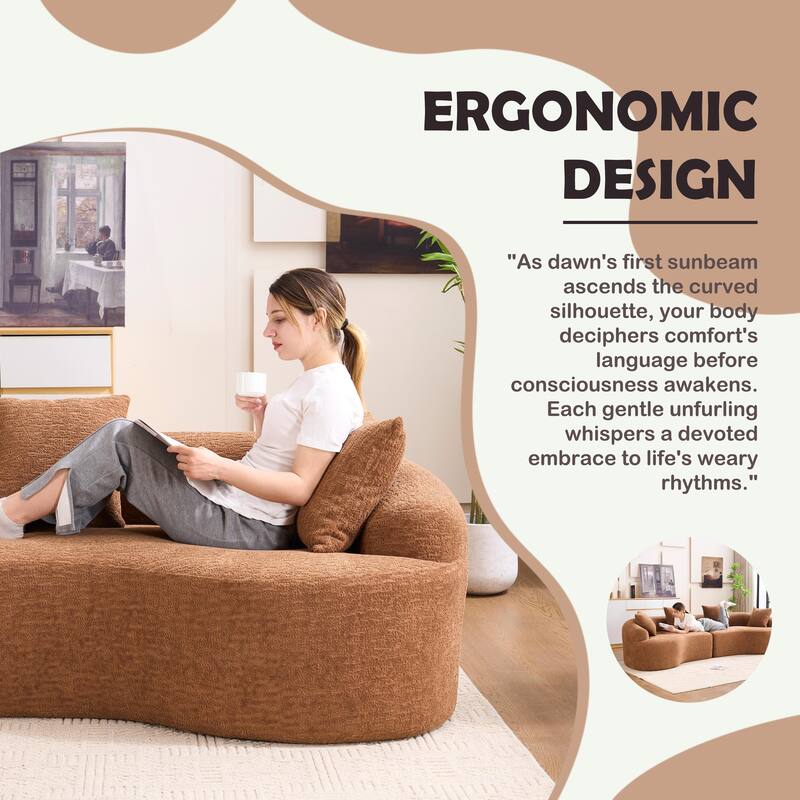 Chenille Floor Standing Curved Sectional Sofa Modular Lounge Sleeper Couch Full Compression Sponge Sofa with Pillows