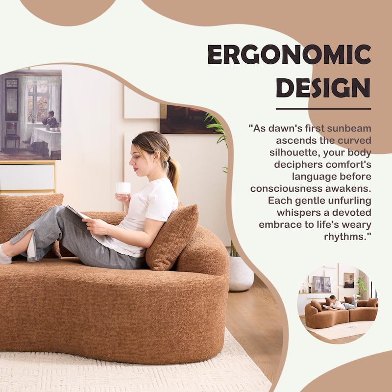 Full Compression Sponge Chenille Curved Sleeper Sofa Couch with 4 Pillows