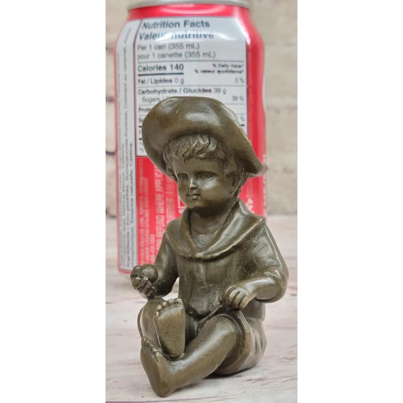 Hat Boy Bronze Statue And Sculpture Kid Figurine Handmade Artwork Statue