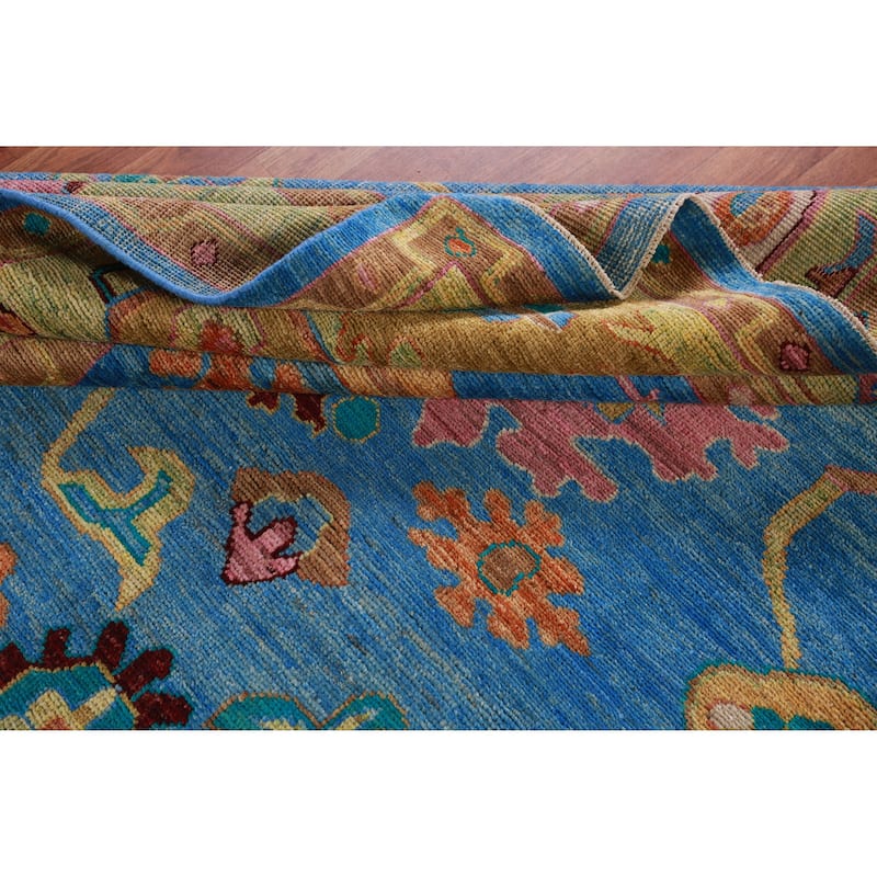 Hand Knotted Oriental 100% Wool Carpet Transitional All-Over Navy Blue & Blues Oushak Area Rug - 9' 8'' X 8' 1''