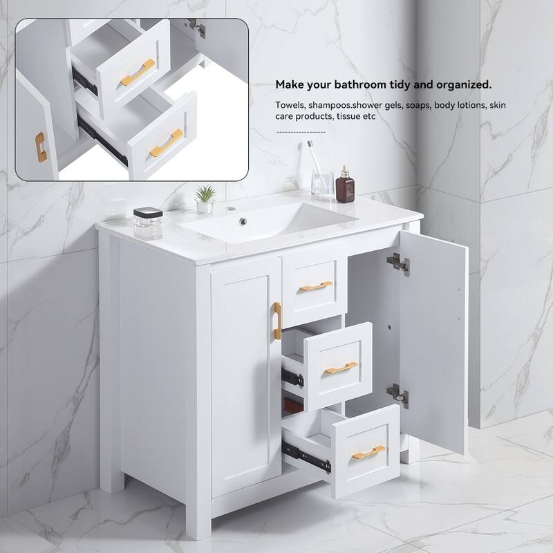 36" Bathroom Vanity with Undermount Single Sink and 2 Doors and 3 Drawers - 36''