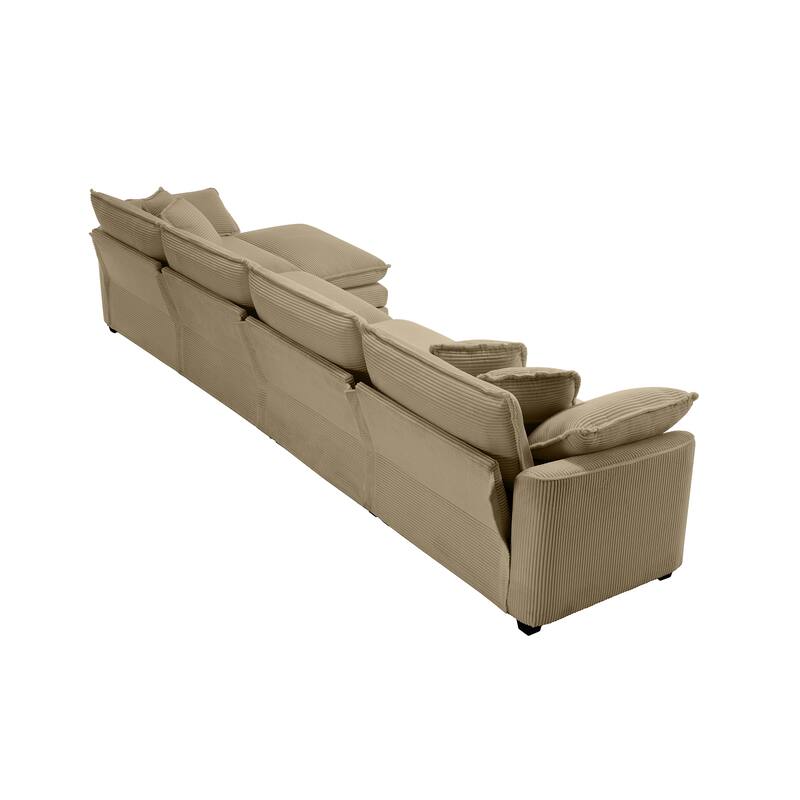 Comfortable 4-Seat Sectional Sofa with High-Resilience Foam & Matching Footstool - Corduroy Upholstery