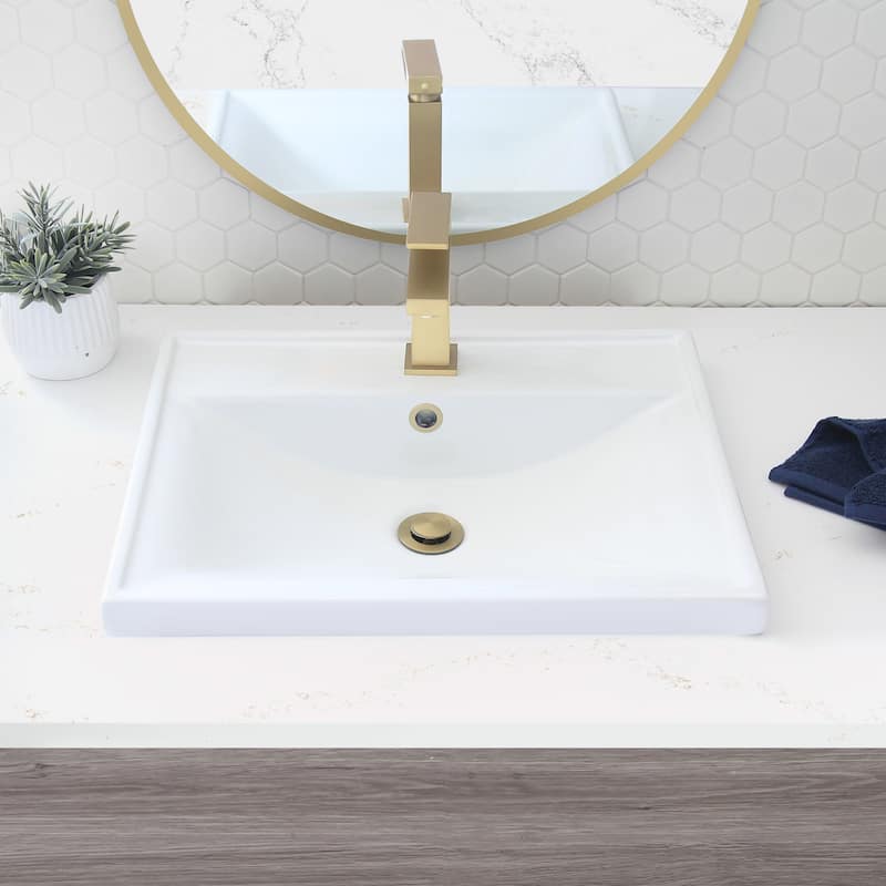 STYLISH 20 1/4 inch Rectangular Undermount Porcelain Bathroom Sink with two Overflow Finishes included - 20 1/4" x 16" x 6 1/4"