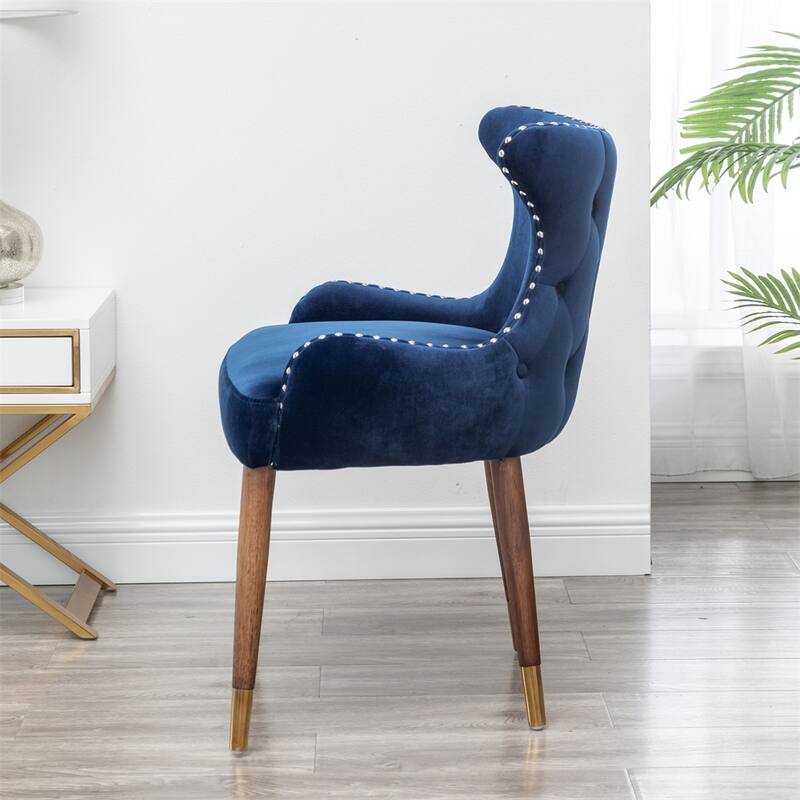 Upholstered Nailhead Trim Accent Chair with Curved Back and Wood Legs