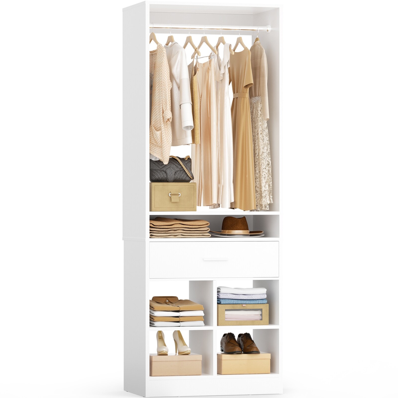 24.5'' W Freestanding Closet System with Wood Drawer and 5 Open 24.5'' W Freestanding Closet System with Wood Drawer and 5 Open