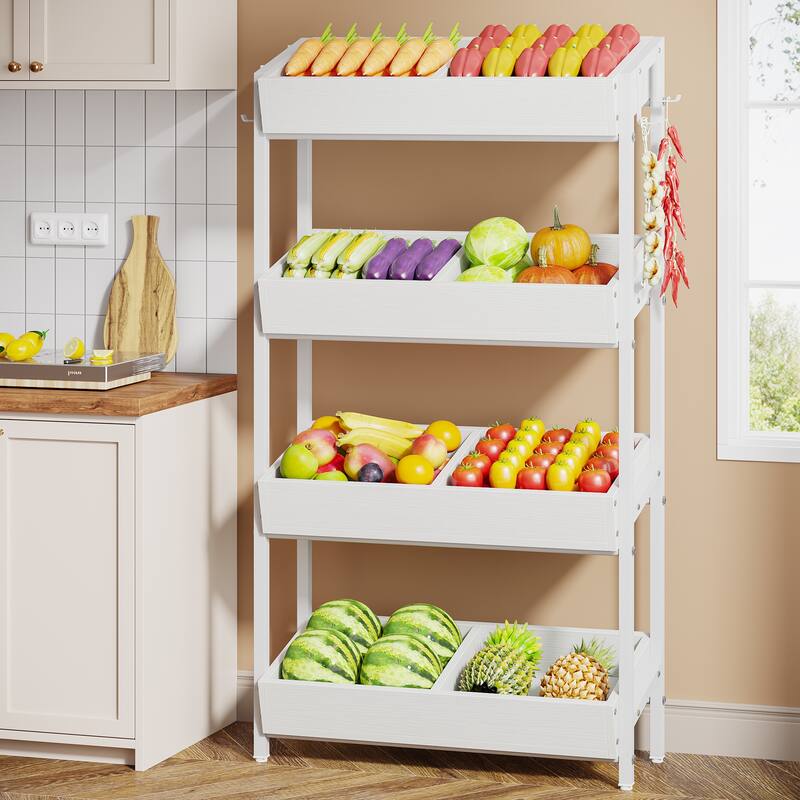 4-Tier Fruit Vegetable Storage Retail Displays Rack Stand for Kitchen Supermarket - White