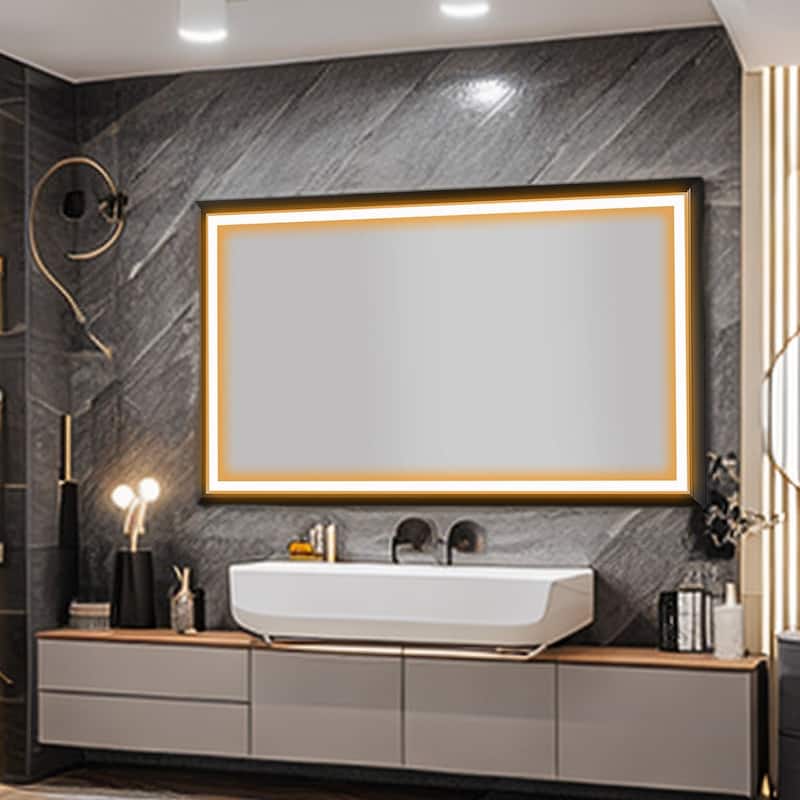 Extra Large LED Lighted Bathroom Mirror - Wall Mounted Vanity Mirror with Anti-Fog Function - White - 5'x3'