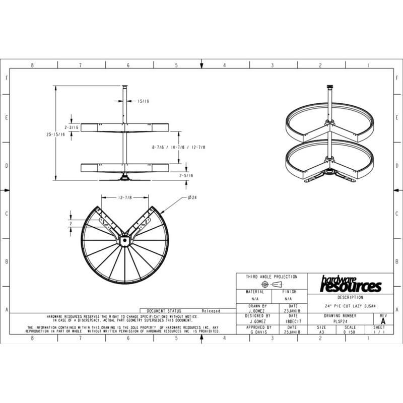 Hardware Resources 24" Diameter Pie Cut Two Shelf Lazy Susan with
