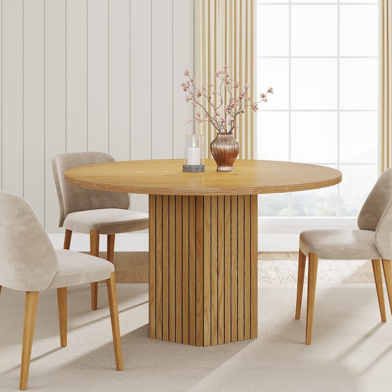 47-Inch Industrial Round Kitchen Dining Table with Pedestal for 4