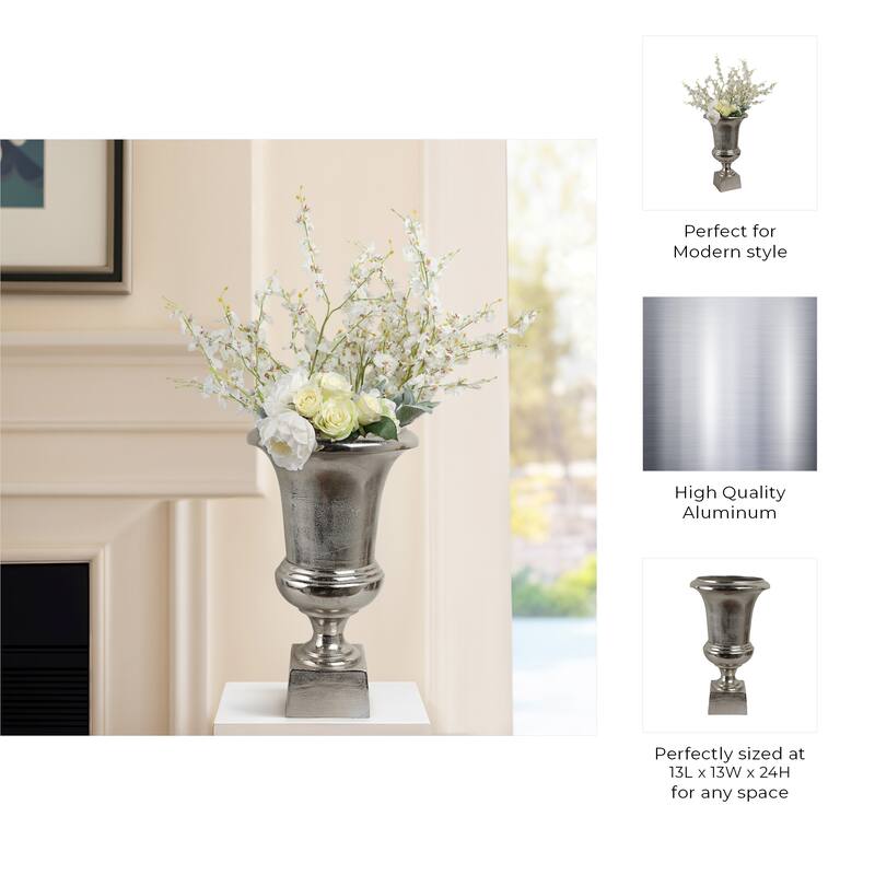 Aluminum Vase Flared Urn Design Tall Metallic Finish - 24" Silver