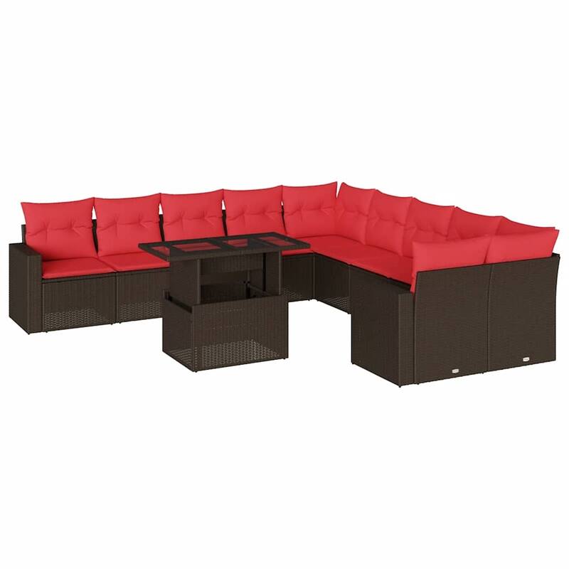 vidaXL Patio Sofa Set with Cushions and Table Outdoor 11 Piece Poly Rattan - 24.4 x 24.4 x 27.2