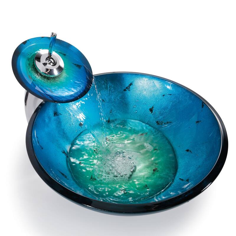 Kraus 16-1/2" Irruption Blue Glass Vessel Bathroom Sink - Includes