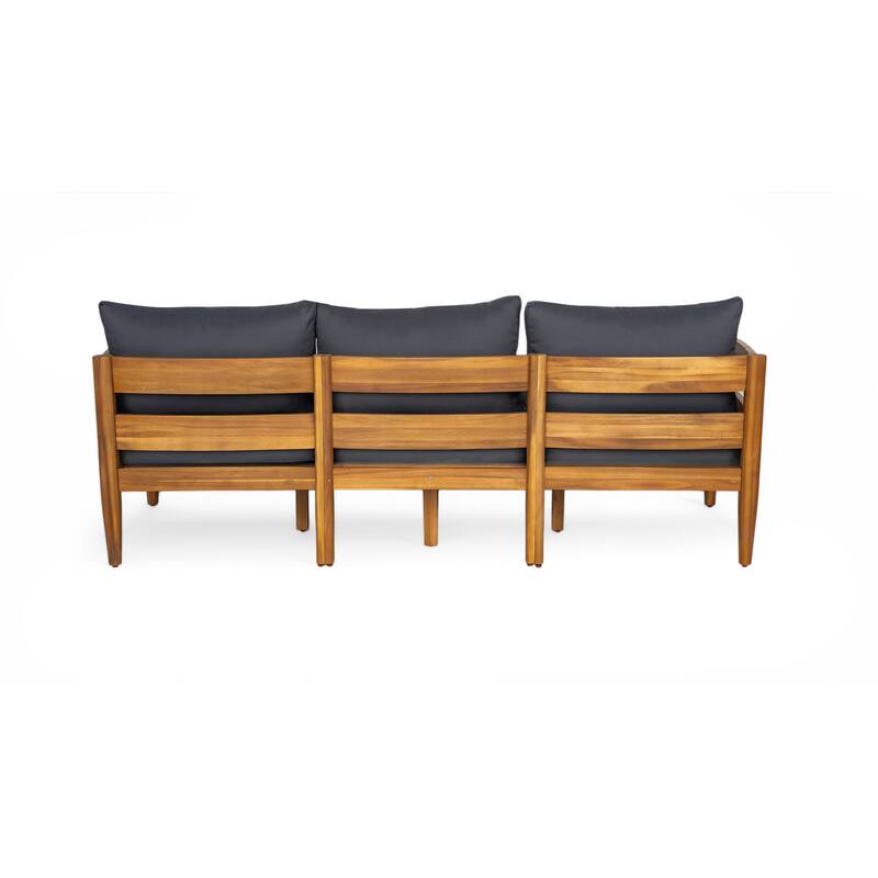 Christopher Knight Home- Maeve Outdoor Curved Acacia Wood 3 Seater Sofa