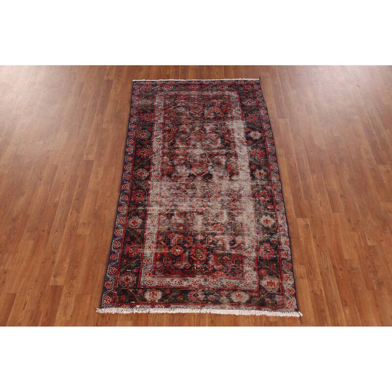 Hand Knotted Oriental 100% Wool Carpet Traditional Geometric Navy Blue & Blues Mahal Area Rug - 7' 1'' X 3' 8''