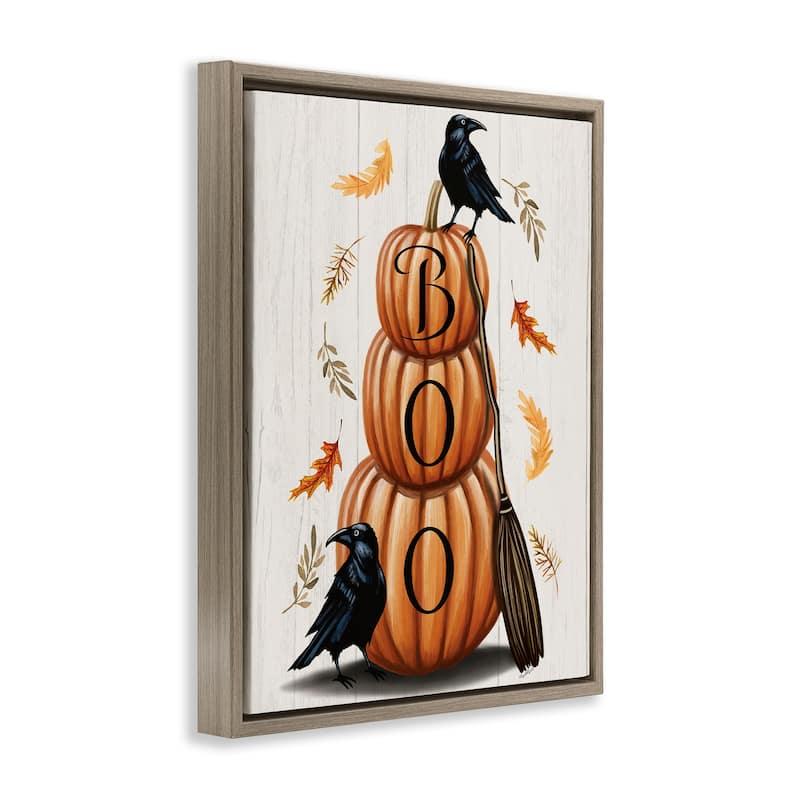 Stupell Boo Crows & Pumpkins Framed Floater Canvas Wall Art Design By Elizabeth Tyndall