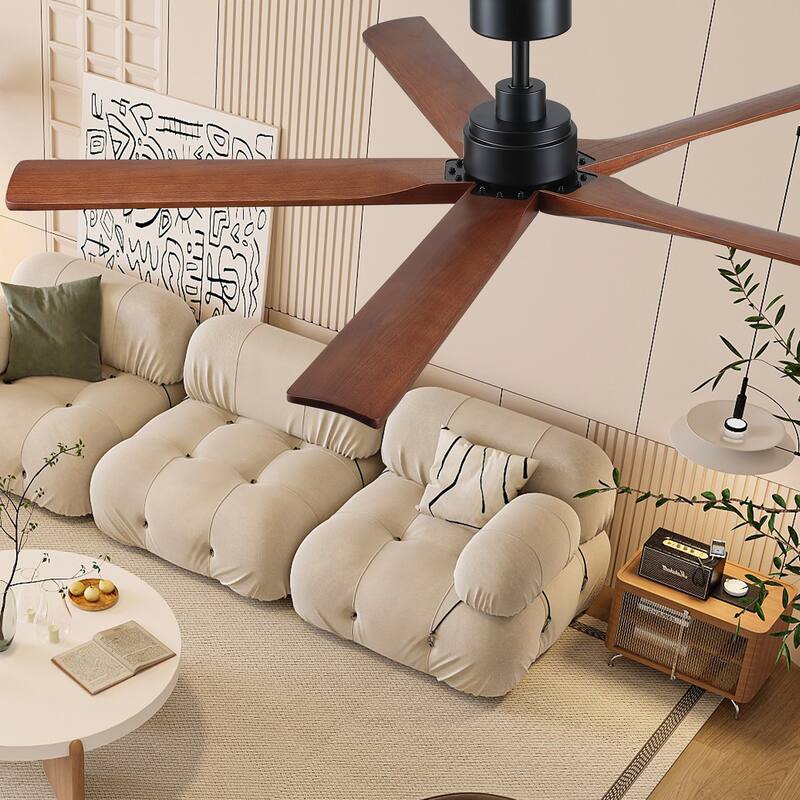 YUHAO SylvanAir Modern 52 in. Flush Mount Outdoor/Indoor Ceiling Fan with 3 Solid Wood Blades and DC Reversible Motor