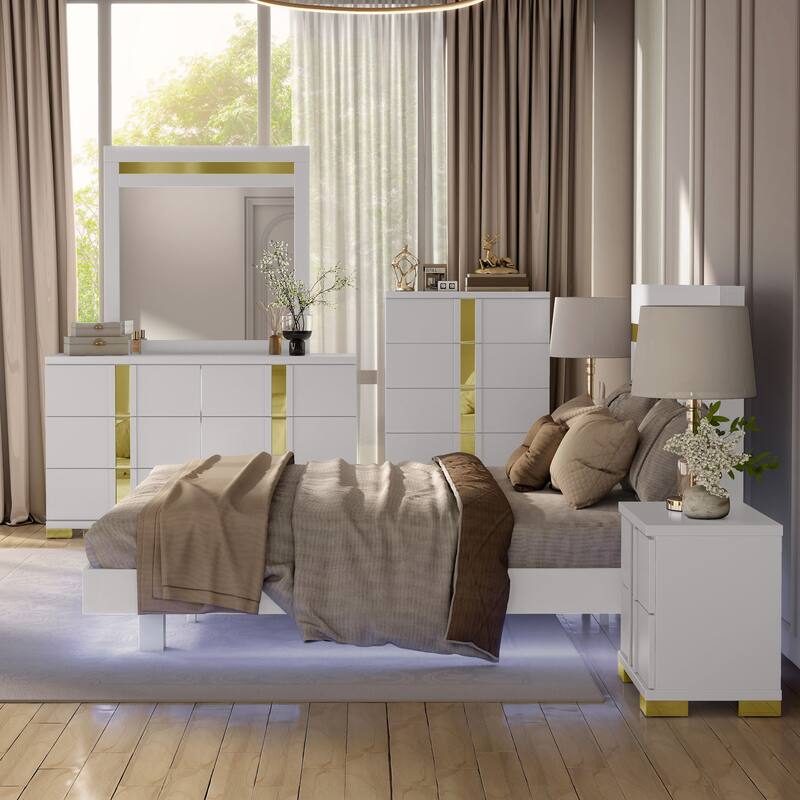 Furniture of America Halifax Modern 6-Piece Wood Platform Bedroom Set with Underbed LED