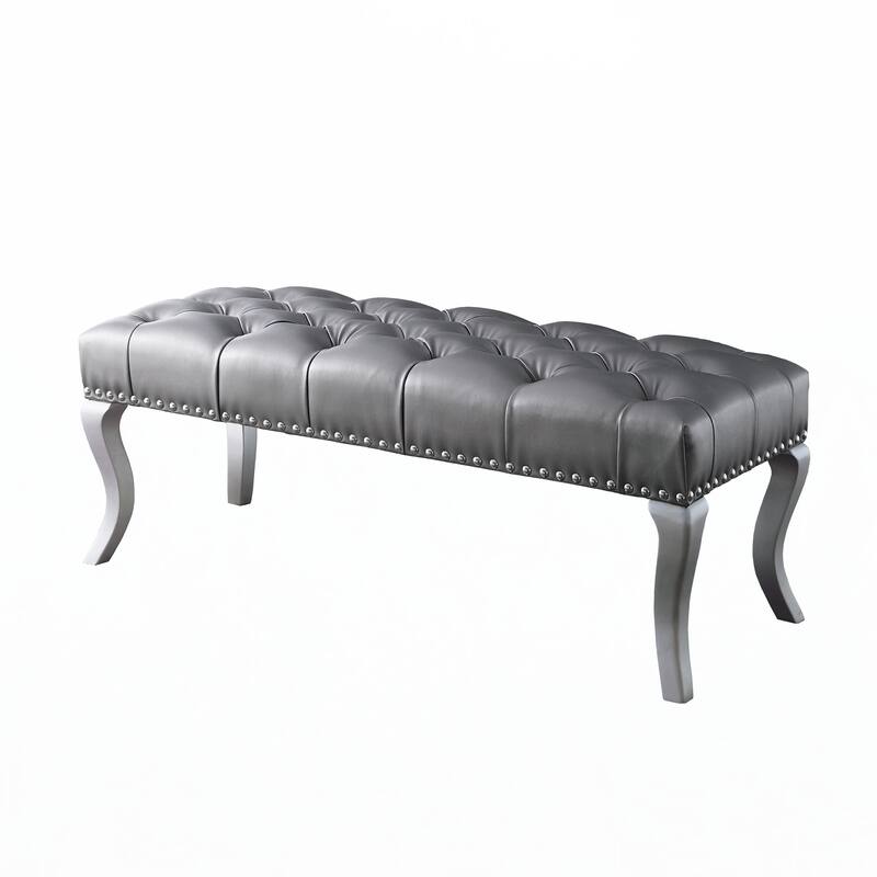 Tufted Fabric Upholstered Bench with Nailhead Trim