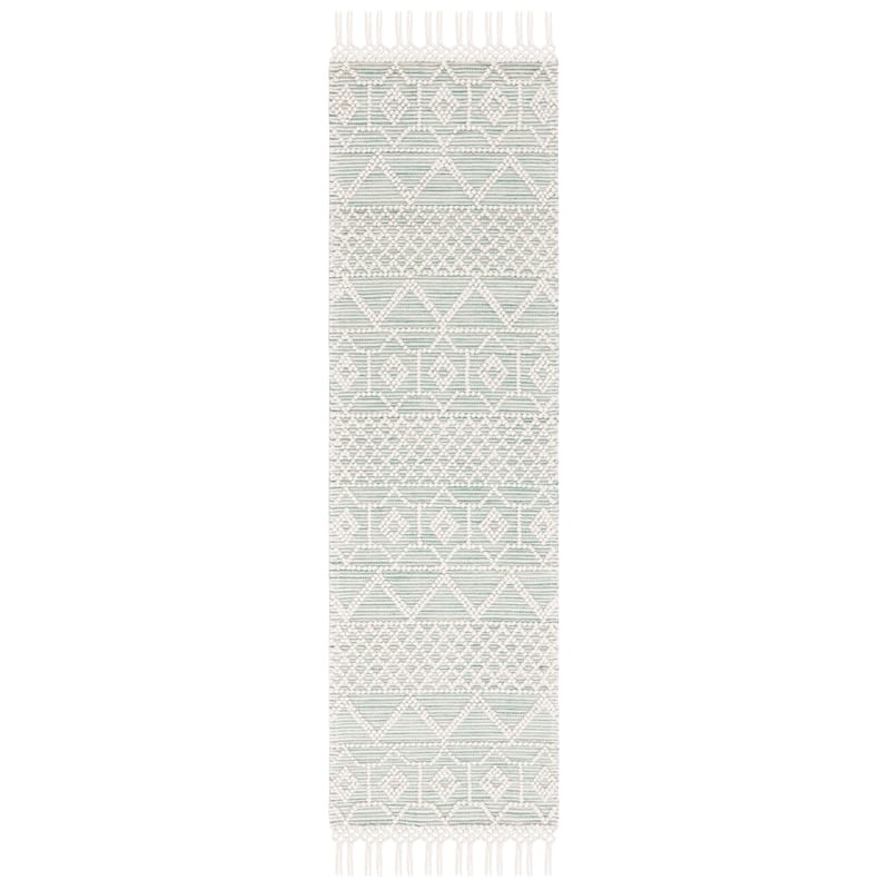 SAFAVIEH Handmade Natura Tobea Fringe Wool Rug - 2'3" x 8' Runner - Ivory/Light Green