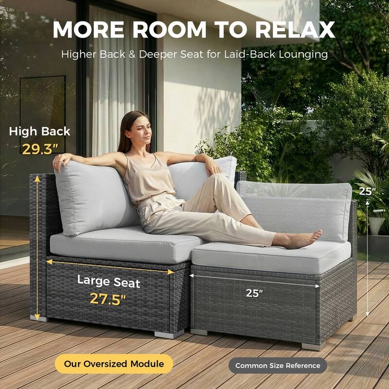 Outdoor Sectional Conversation Set PE Wicker with Double Chaise Lounge, 60,000 BTU Fire Pit Table