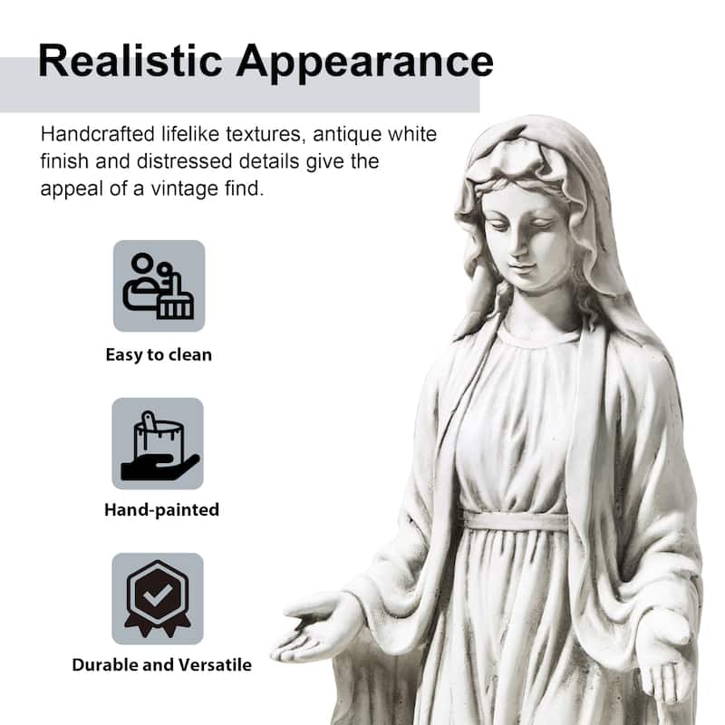 30''H Standing Virgin Mary Blessed Mother Statue Holy Cross Sculpture Decoration By Glitzhome