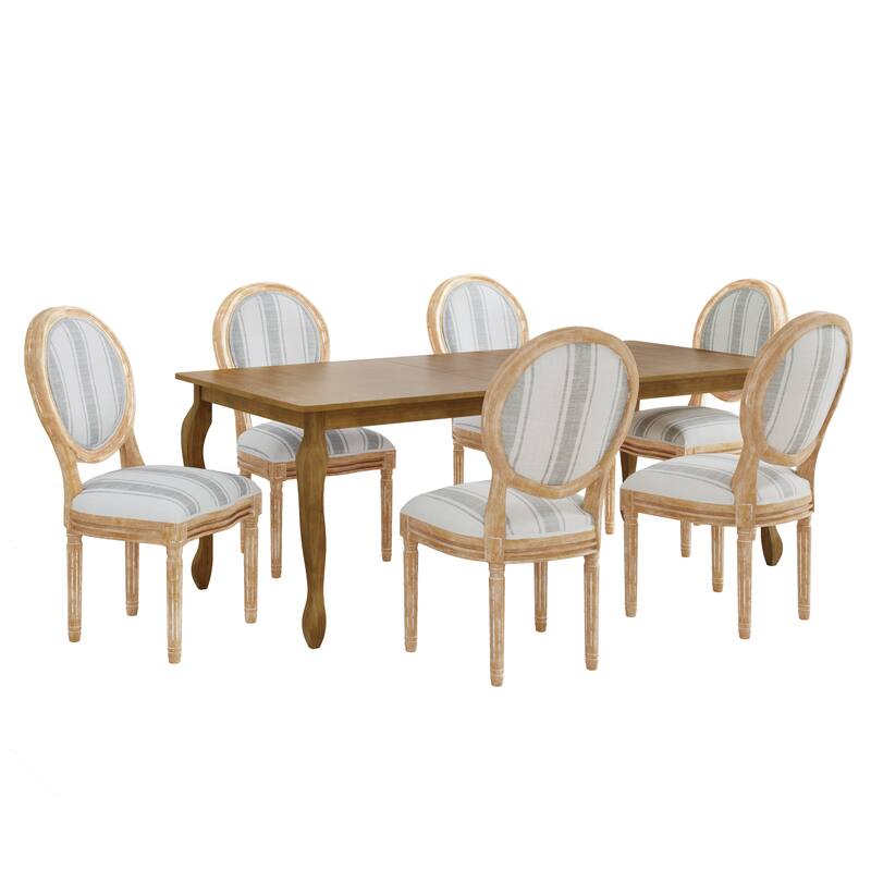 Phinnaeus French Country Fabric Rubberwood 7 Piece Dining Set with Expandable Table by Christopher Knight Home
