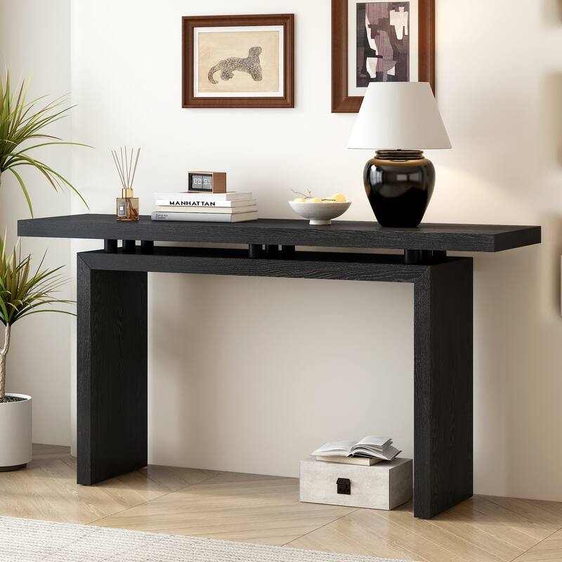 Uniquely Designed Ash Veneer Console Table, Modern Hallway Tables Rectangle Sofa Table Accent Table for Living Room - Black